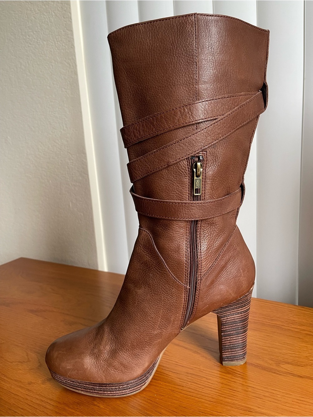 UGG Jardin Heeled Leather Boots Brown Size 10 - Picture 3 of 14